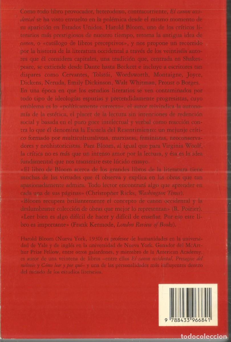 Libros de segunda mano: HAROLD BLOOM. EL CANON OCCIDENTAL. ANAGRAMA - Foto 2
