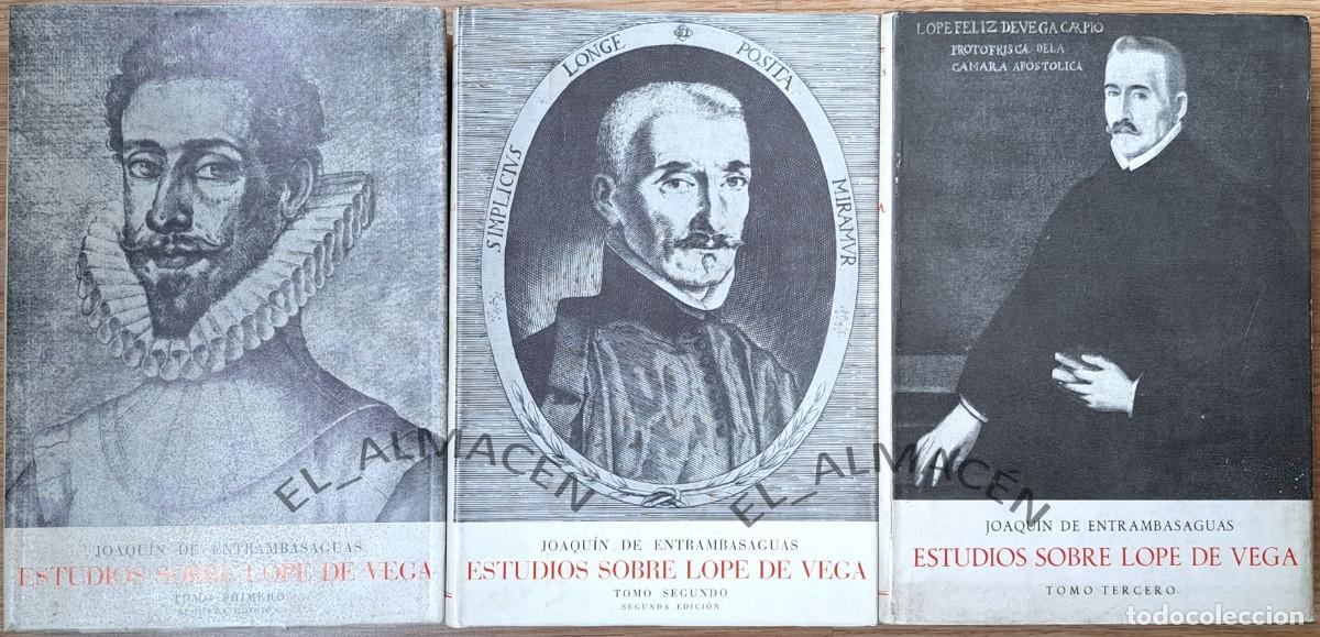 Libros de segunda mano: ESTUDIOS SOBRE LOPE DE VEGA. 3 VOLS. COMPLETA (J. DE ENTRAMBASAGUAS) 1958 -1967. SIN USAR