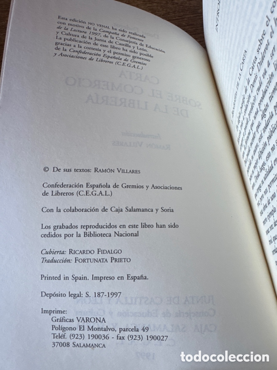 Libros de segunda mano: Carta sobre el comercio de la librer&iacute;a Denis Diderot C.E.G.A.L 1997 - Foto 3