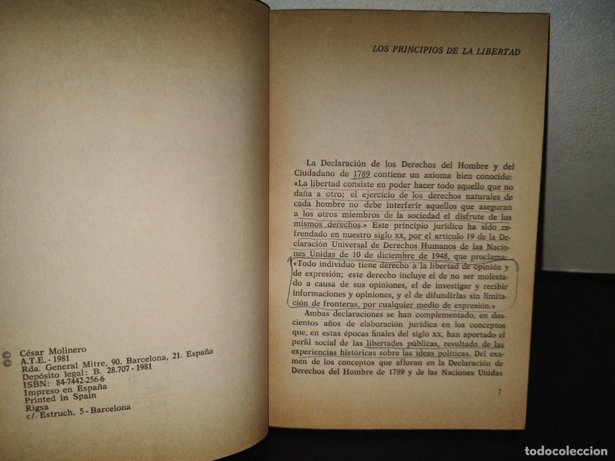 Libros de segunda mano: 196- Libertad De Expresi&oacute;n Privada - C&eacute;sar Molinero - A.T.E. - 1981 - Foto 5