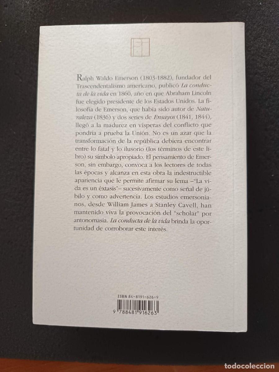 Libros de segunda mano: RALPH WALDO EMERSON: LA CONDUCTA DE LA VIDA. EDITORIAL PRE-TEXTOS - Foto 2