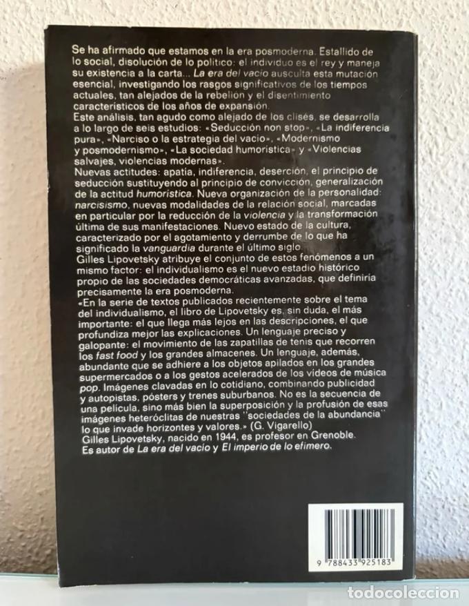 Libros de segunda mano: Lipovetsky, Gilles: La era del vac&iacute;o - Foto 3