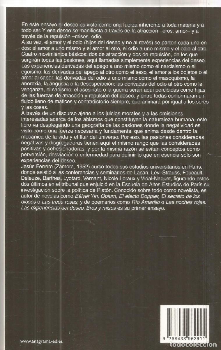 Libros de segunda mano: JESUS FERRERO. LAS EXPERIENCIAS DEL DESEO. ANAGRAMA. PRIMERA EDICION - Foto 2