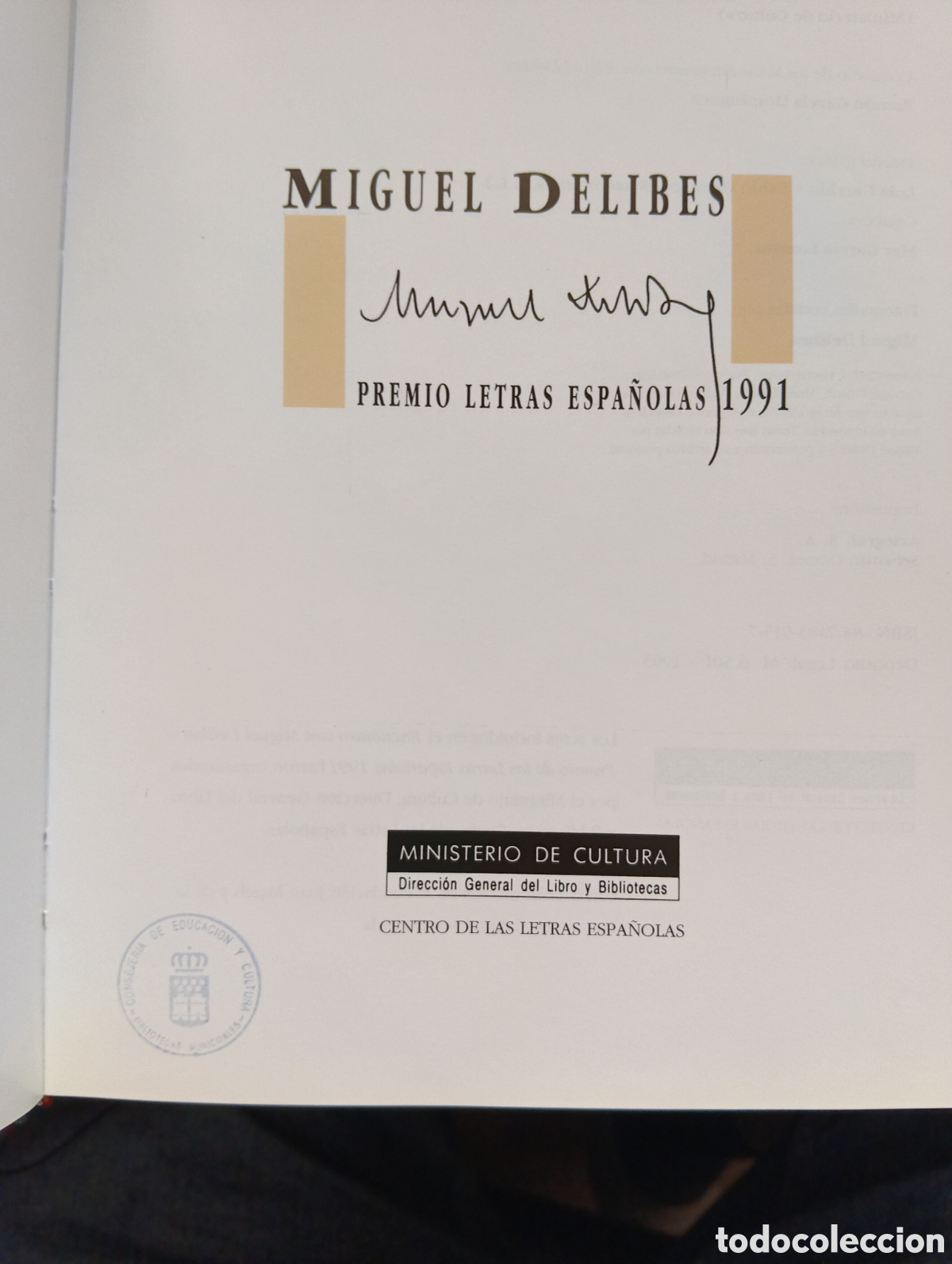 Libros de segunda mano: Miguel Delibes, Premio Letras Espa&ntilde;olas 1991 - Foto 2