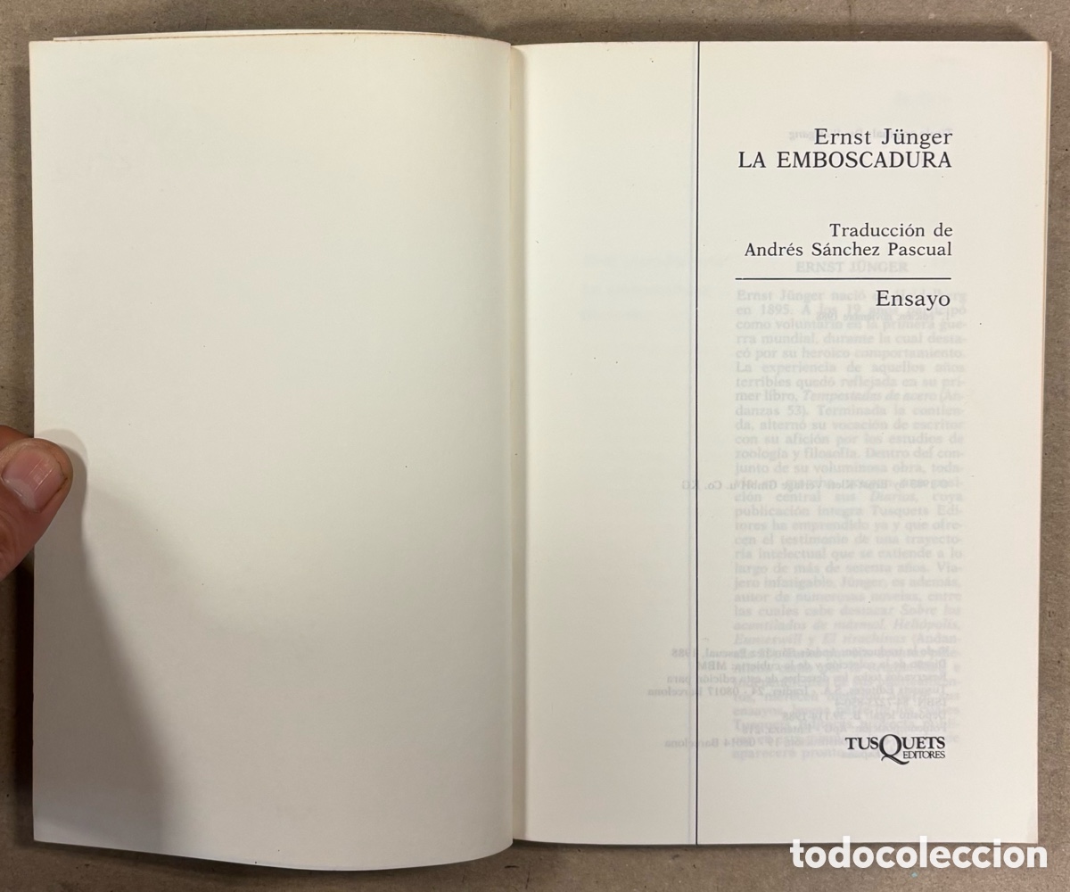 Libros de segunda mano: LA EMBOSCADA. ERNST J&Uuml;NGER. TUSQUETS EDITORES 1988 (1&ordf; EDICI&Oacute;N) - Foto 2