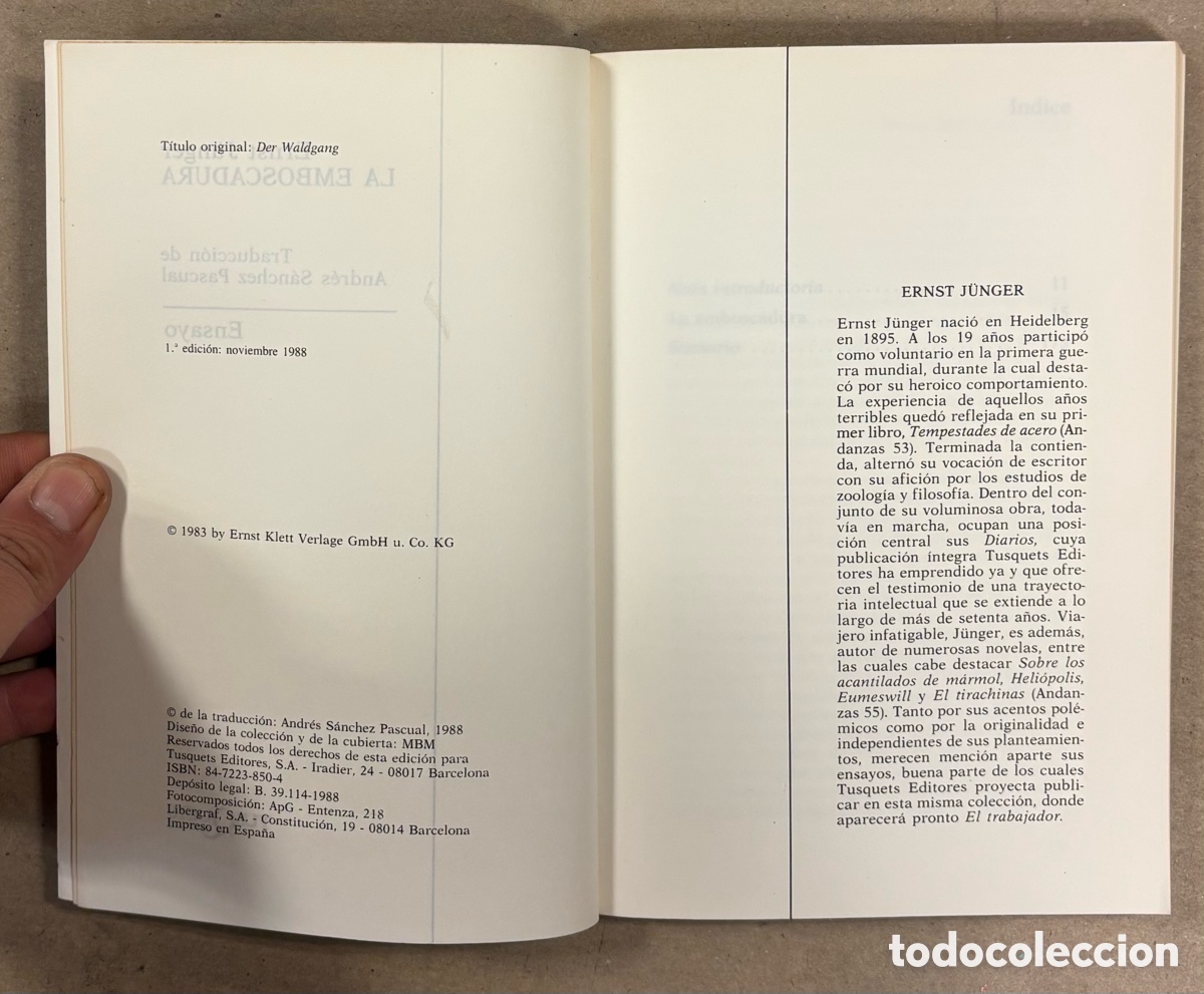 Libros de segunda mano: LA EMBOSCADA. ERNST J&Uuml;NGER. TUSQUETS EDITORES 1988 (1&ordf; EDICI&Oacute;N) - Foto 3