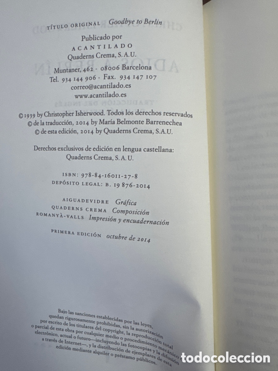 Libros de segunda mano: Adi&oacute;s a Berl&iacute;n Christopher Isherwood ACANTILADO 11/2014 - Foto 3