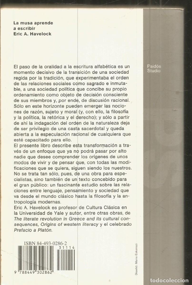 Libros de segunda mano: ERIC A. HAVELOCK. LA MUSA APRENDE A ESCRIBIR. PAIDOS - Foto 2