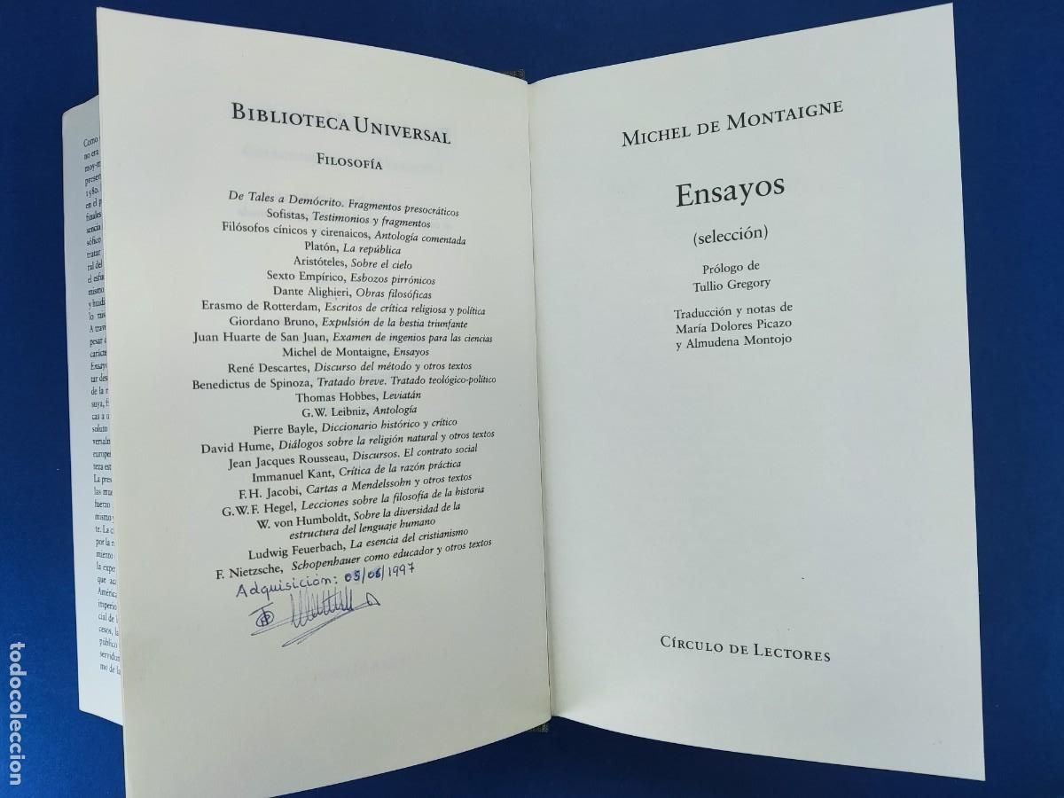 Libros de segunda mano: MICHEL DE MONTAIGNE, ENSAYOS (SELECCI&Oacute;N) / 1996. C&Iacute;RCULO DE LECTORES - Foto 2