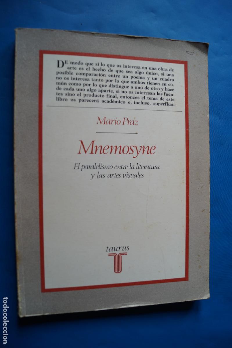 Libros de segunda mano: MNEMOSYNE. PARALELISMO ENTRE LITERATURA Y LAS ARTES VISUALES. MARIO PRAZ