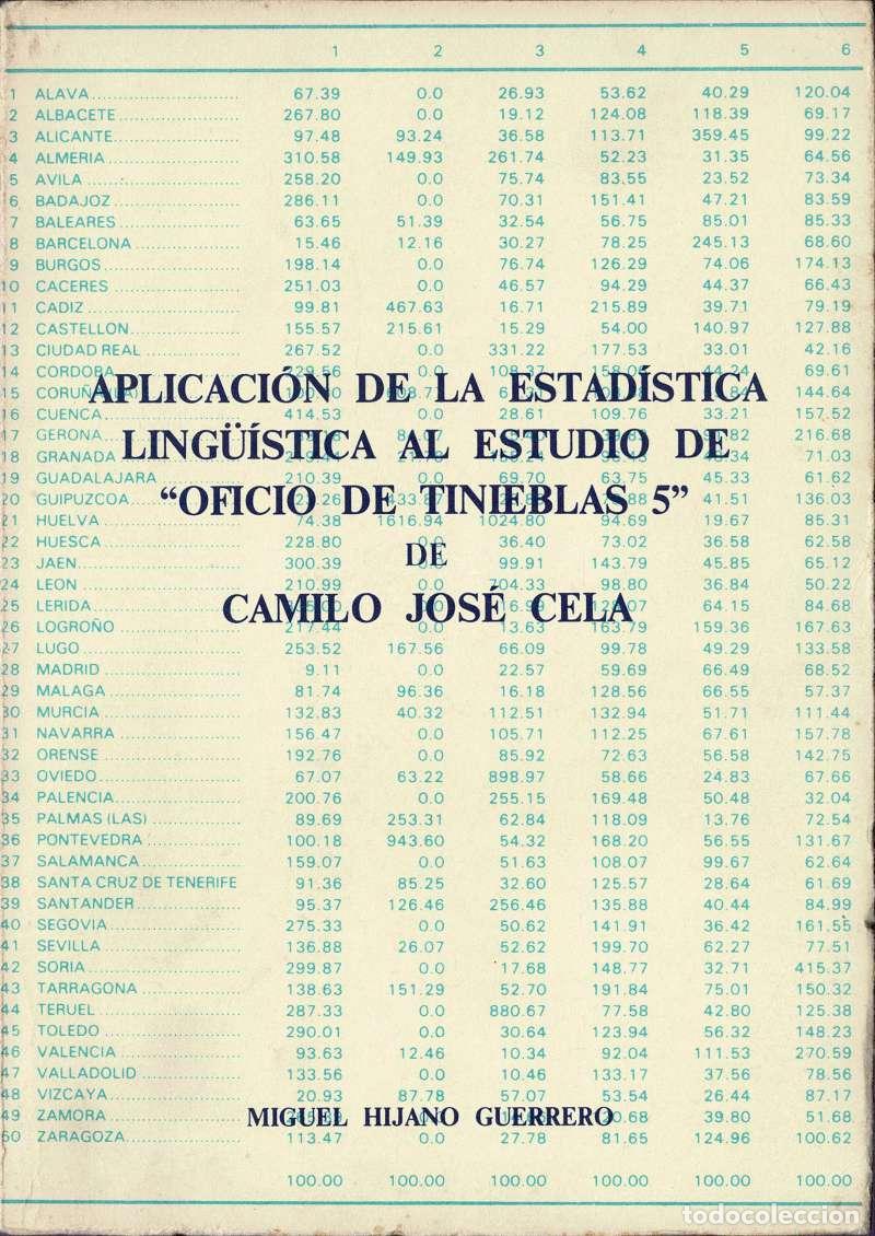 Libros de segunda mano: Aplicaci&oacute;n de la estad&iacute;stica ling&uuml;&iacute;stica al estudio de Oficio de tinieblas 5 de Camilo Jos&eacute; Cela - M