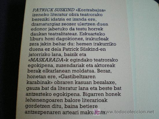 Libros de segunda mano: KONTRABAJUA - PATRICK SUSKIND. MASKARADA - EN EUSKERA - Foto 2