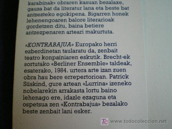 Libros de segunda mano: KONTRABAJUA - PATRICK SUSKIND. MASKARADA - EN EUSKERA - Foto 3