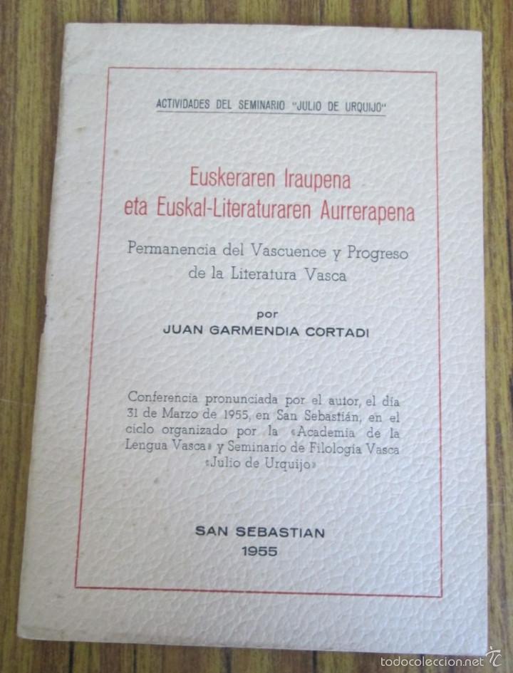 Libros de segunda mano: Permanencia del Vascuence y progreso de la literatura vasca 1955 - Foto 1