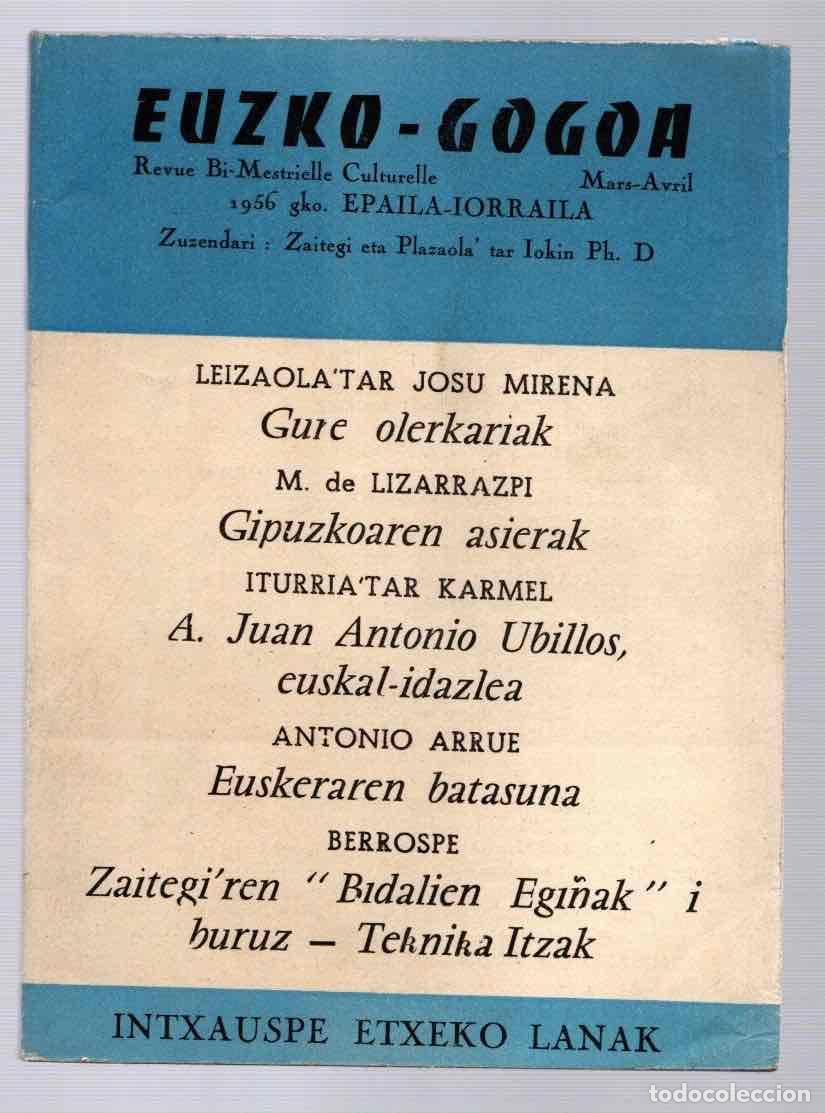 Libros de segunda mano: REVISTA EUZKO-GOGOA. MARZO ABRIL 1956. EN EUSKERA - Foto 1