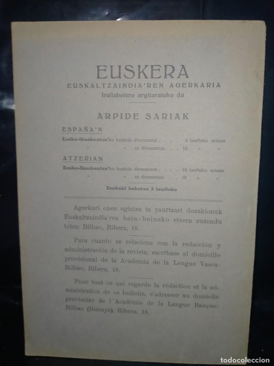 Libros de segunda mano: EUSKERA(TRABAJOS Y ACTAS DE LA ACADEMIA DE LA LENGUA VASCA) 1925 - Foto 3