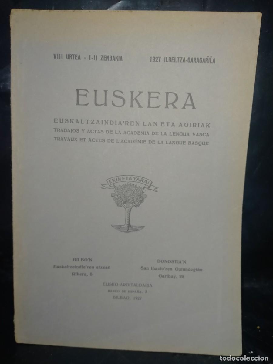 Libros de segunda mano: EUSKERA(TRABAJOS Y ACTAS DE LA ACADEMIA DE LA LENGUA VASCA) 1927 - Foto 1
