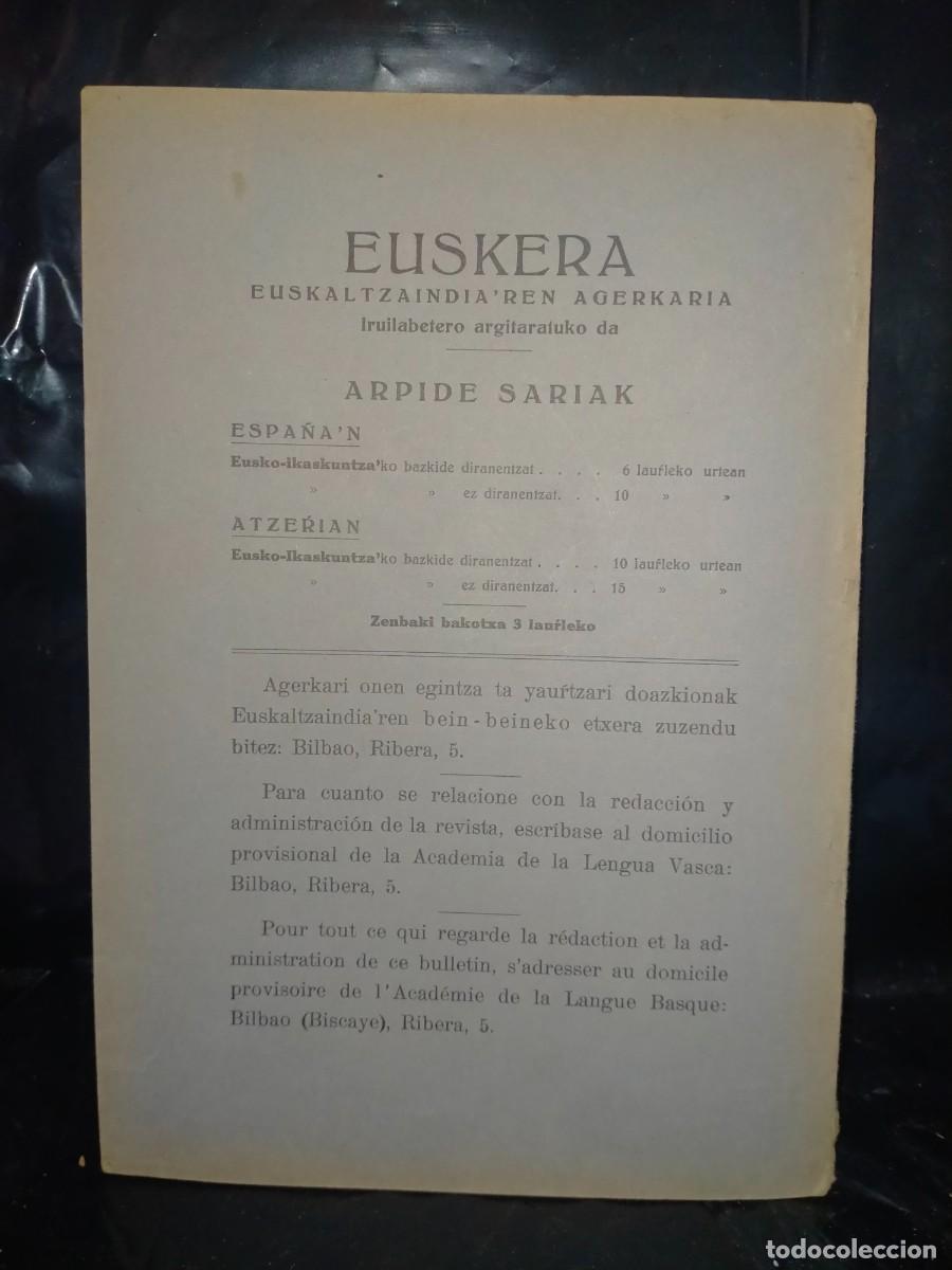 Libros de segunda mano: EUSKERA(TRABAJOS Y ACTAS DE LA ACADEMIA DE LA LENGUA VASCA) 1927 - Foto 5