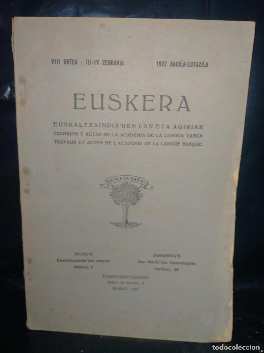 Libros de segunda mano: EUSKERA(TRABAJOS Y ACTAS DE LA ACADEMIA DE LA LENGUA VASCA) 1927 - Foto 1