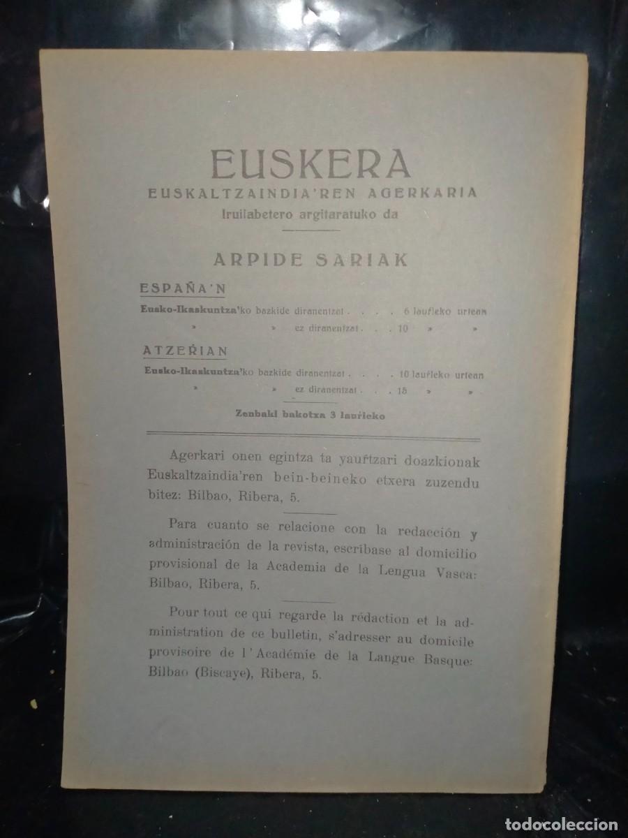 Libros de segunda mano: EUSKERA(TRABAJOS Y ACTAS DE LA ACADEMIA DE LA LENGUA VASCA) 1928 - Foto 3
