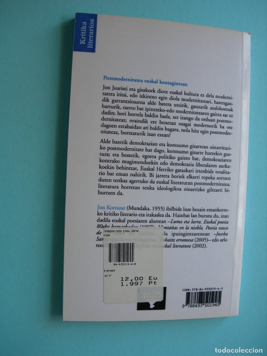 Libros de segunda mano: POSTMODERNITATEA EUSKAL KONTAGITZAN / JON KORTAZAR / EUSKERA - Foto 2