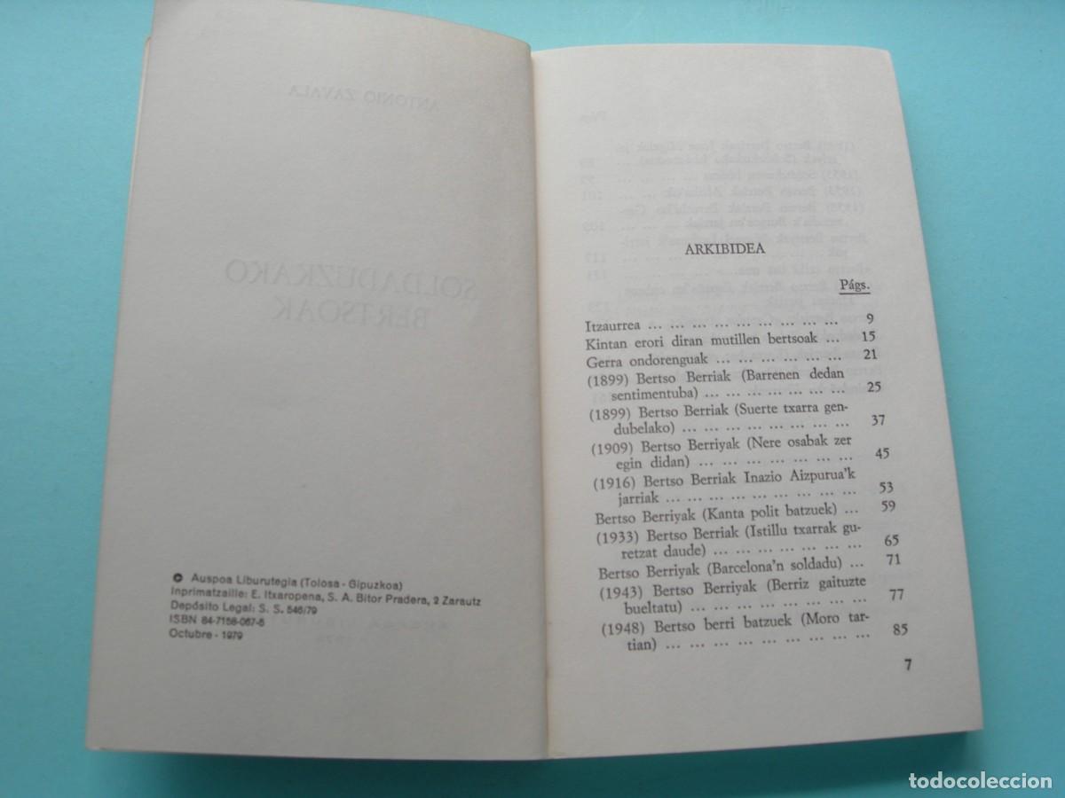 Libros de segunda mano: SOLDADUZKAKO BERTSOAK / ANTONIO ZAVALA / EUSKERA - Foto 3