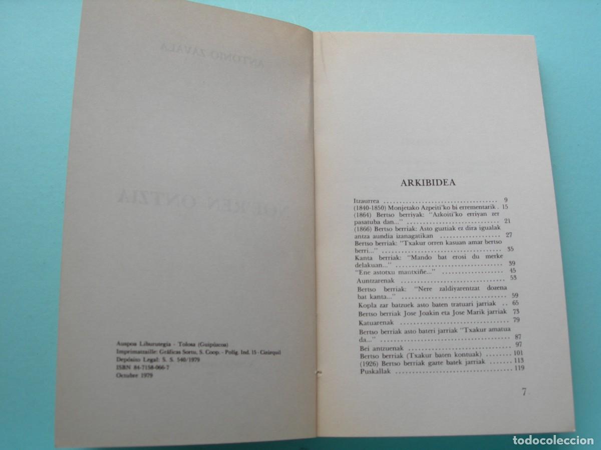 Libros de segunda mano: NOE&acute;REN ONTZIA / ANTONIONZAVALA / EUSKERA - Foto 3