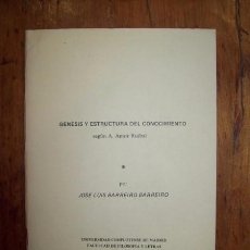 Libros de segunda mano: BARREIRO BARREIRO, JOSÉ LUIS. GÉNESIS Y ESTRUCTURA DEL CONOCIMIENTO SEGÚN A. AMOR RUIBAL