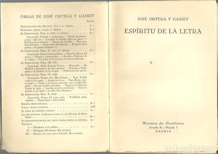 Libros de segunda mano: ESPIRITU DE LA LETRA. - ORTEGA Y GASSET, Jos&eacute;. - Foto 1