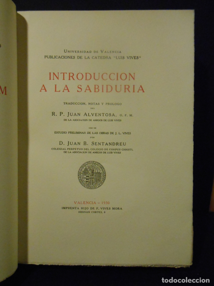 Libros de segunda mano: VIVES, Luis.- - Introducci&oacute;n a la sabiduria. - Foto 1