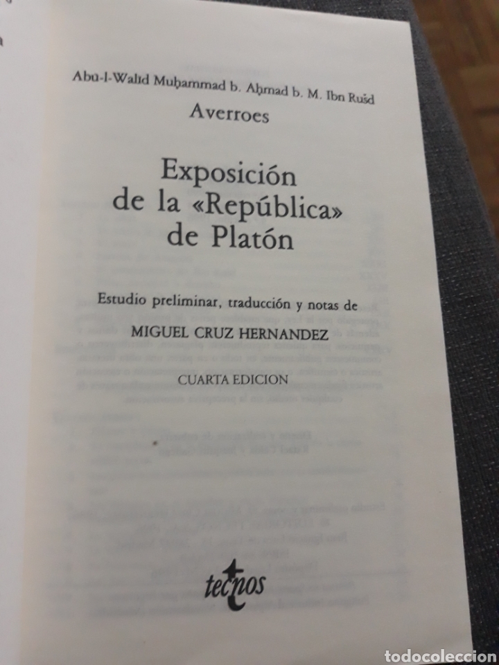 Libros de segunda mano: EXPOSICI&Oacute;N DE LA REP&Uacute;BLICA DE PLAT&Oacute;N .AVERROES . - Foto 3