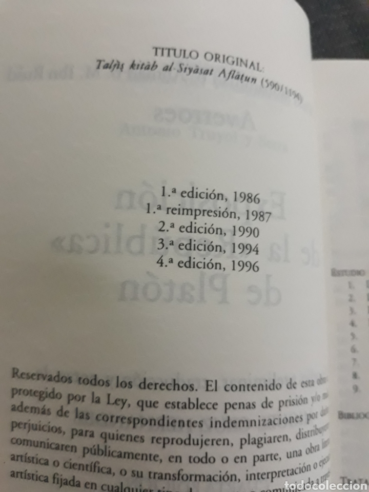 Libros de segunda mano: EXPOSICI&Oacute;N DE LA REP&Uacute;BLICA DE PLAT&Oacute;N .AVERROES . - Foto 4