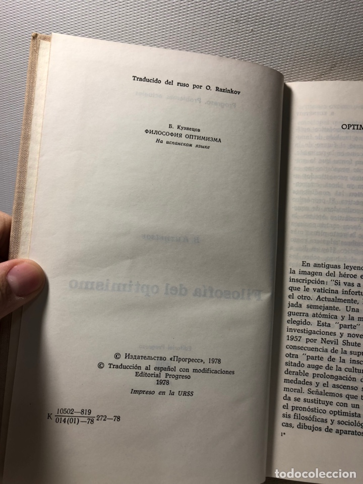 Libros de segunda mano: FILOSOFIA DEL OPTIMISMO - B. KUZNETSOV - Foto 2