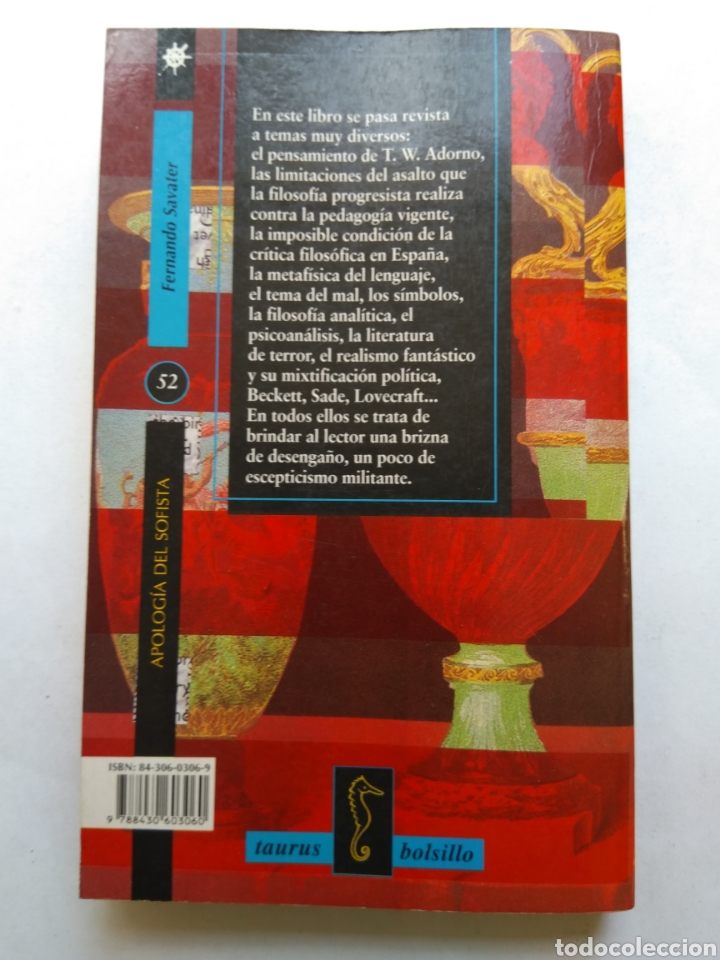 Libros de segunda mano: APOLOG&Iacute;A DEL SOFISTA Y OTROS SOFISMAS/FERNANDO SAVATER - Foto 4
