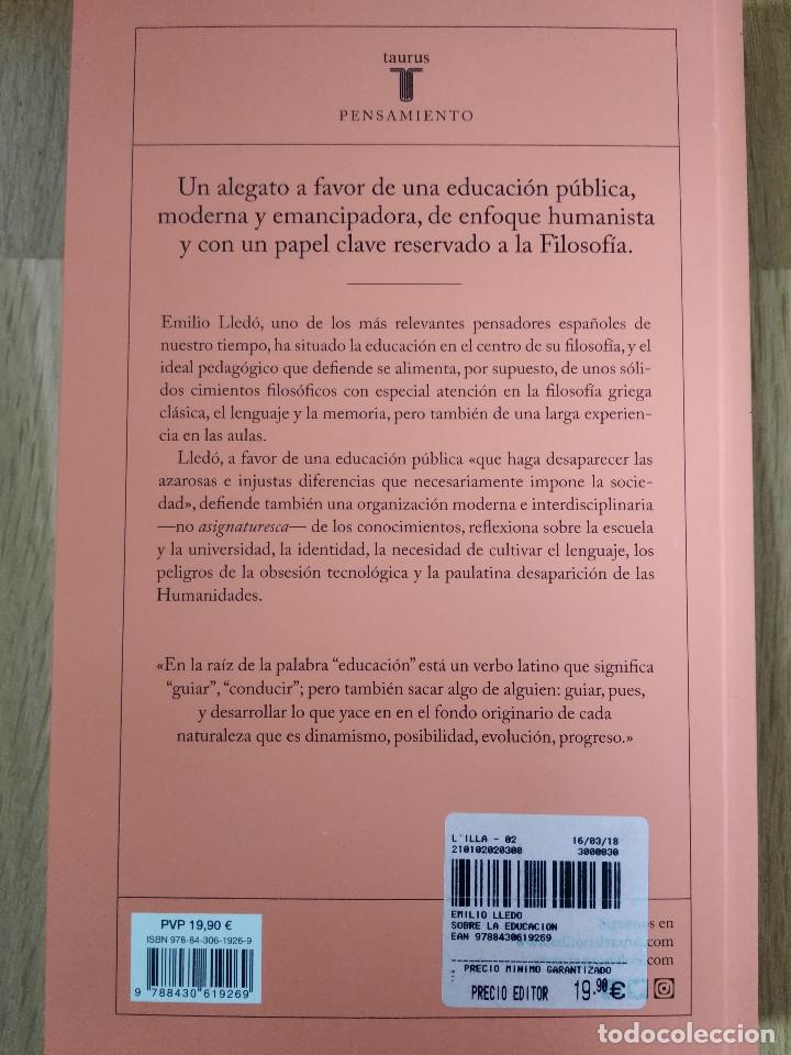 Libros de segunda mano: Sobre la educaci&oacute;n. Emilio Lled&oacute; - Foto 2