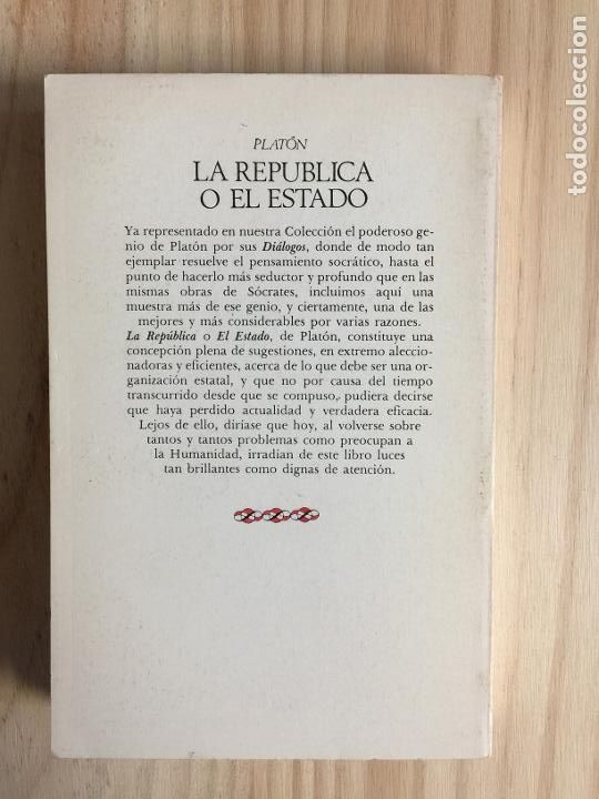 Libros de segunda mano: LA REP&Uacute;BLICA O EL ESTADO - Platon - Foto 2