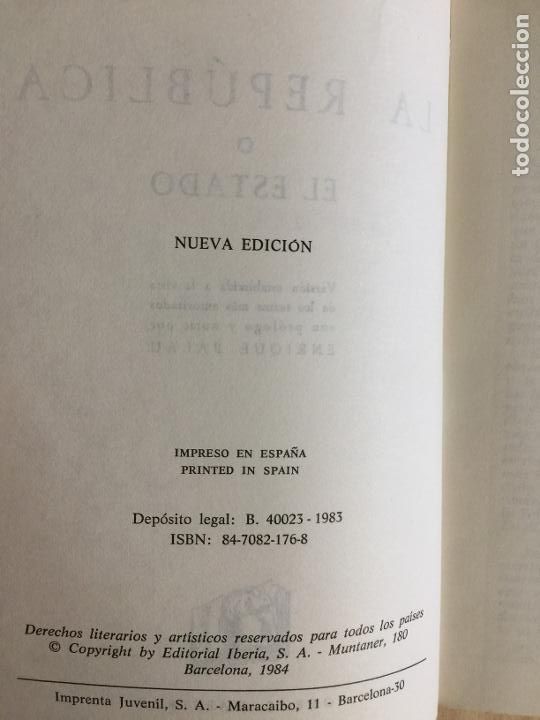 Libros de segunda mano: LA REP&Uacute;BLICA O EL ESTADO - Platon - Foto 3