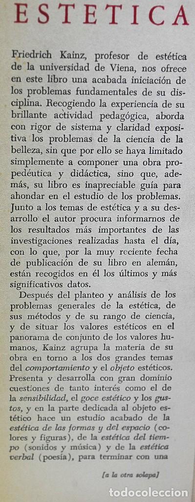 Libros de segunda mano: Est&eacute;tica. Friedrich Kainz - Foto 2