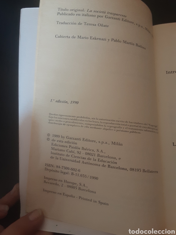 Libros de segunda mano: La sociedad transparente. -Gianno Vattimo- - Foto 4
