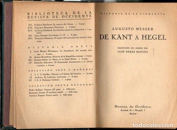 Libros de segunda mano: DE KANT A HEGEL. - MESSER, August. - Foto 1
