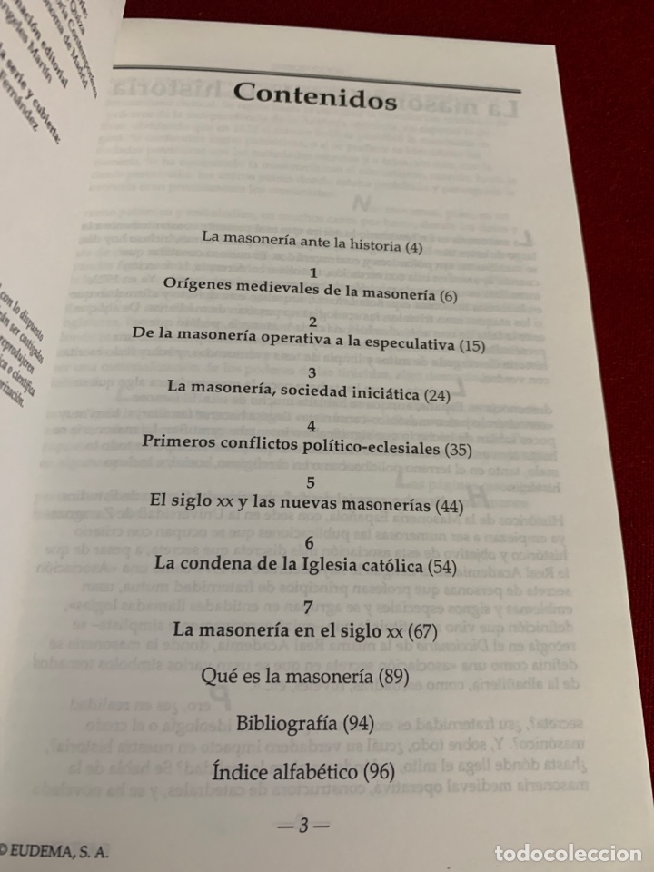 Libros de segunda mano: La Masoner&iacute;a. Jos&eacute; A. Ferrer Benimeli. Ed Eudema. - Foto 3