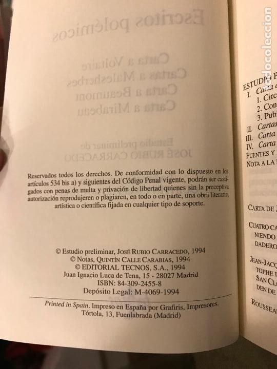 Libros de segunda mano: Escritos pol&eacute;micos. Jean-Jacques Rousseau. Tecnos - Foto 4