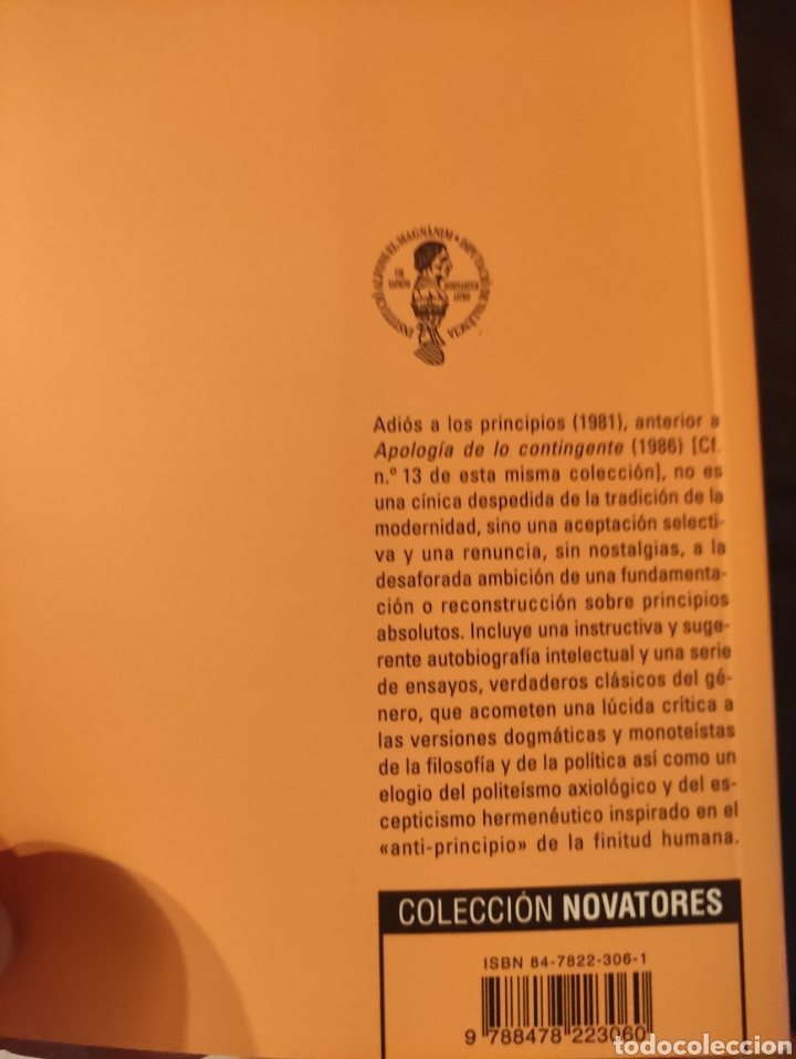 Libros de segunda mano: Adi&oacute;s a los principios.Odo Marquad - Foto 2