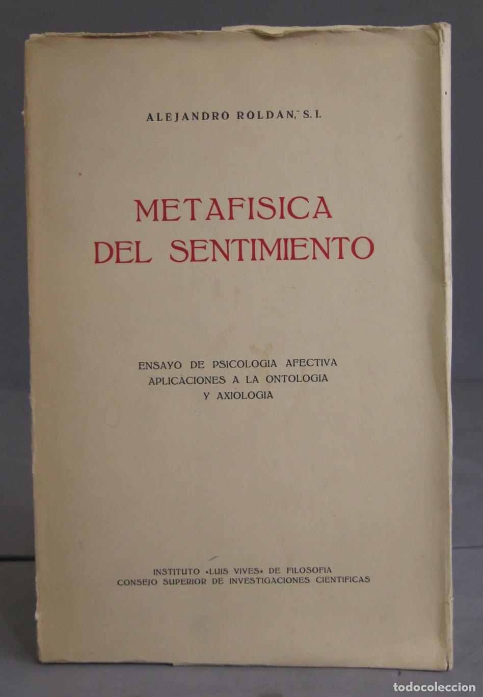 Libros de segunda mano: Metaf&iacute;sica del sentimiento. Rold&aacute;n, SJ - Foto 1