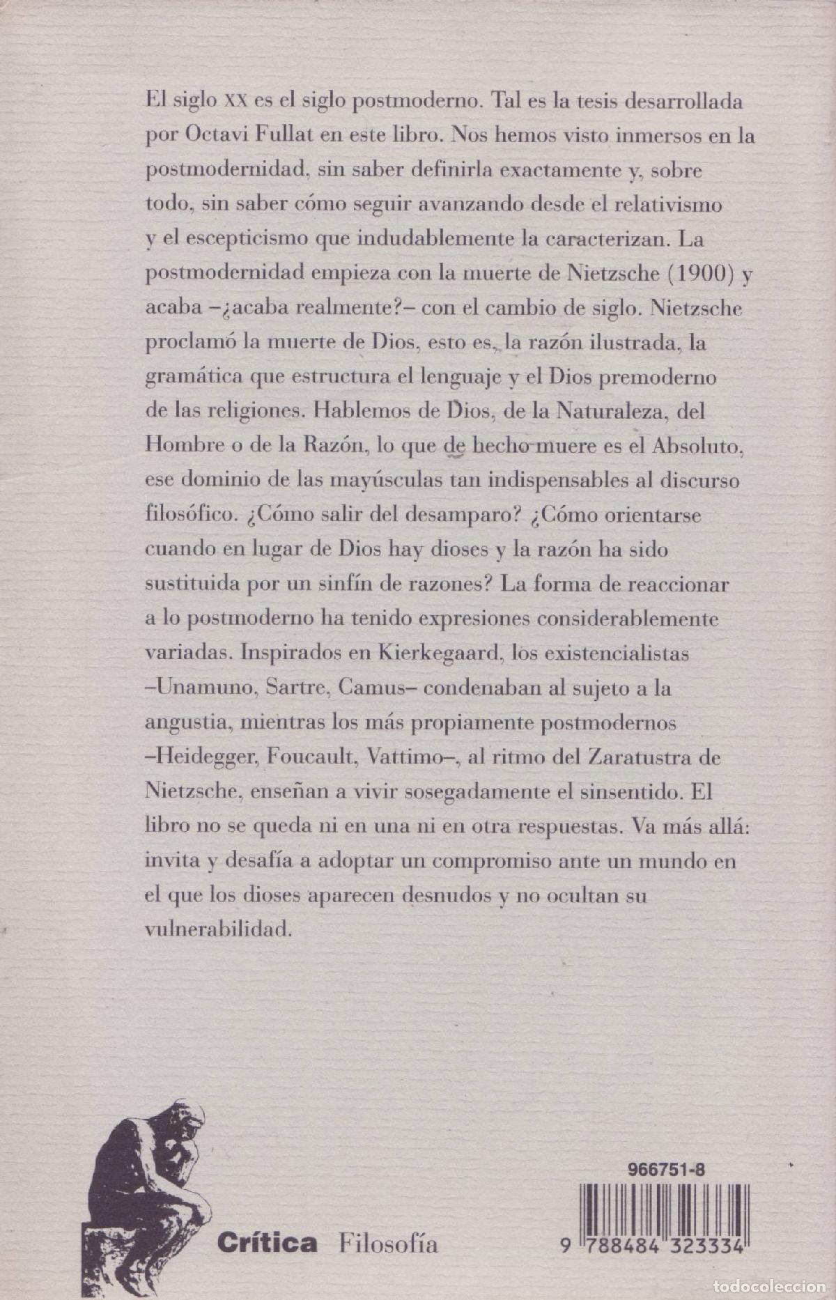 Libros de segunda mano: El siglo postmoderno (1900-2001) - Fullat, Octavi - Foto 2