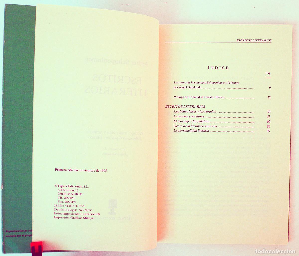 Libros de segunda mano: Arthur Schopenhauer, Escritos literarios - Foto 3