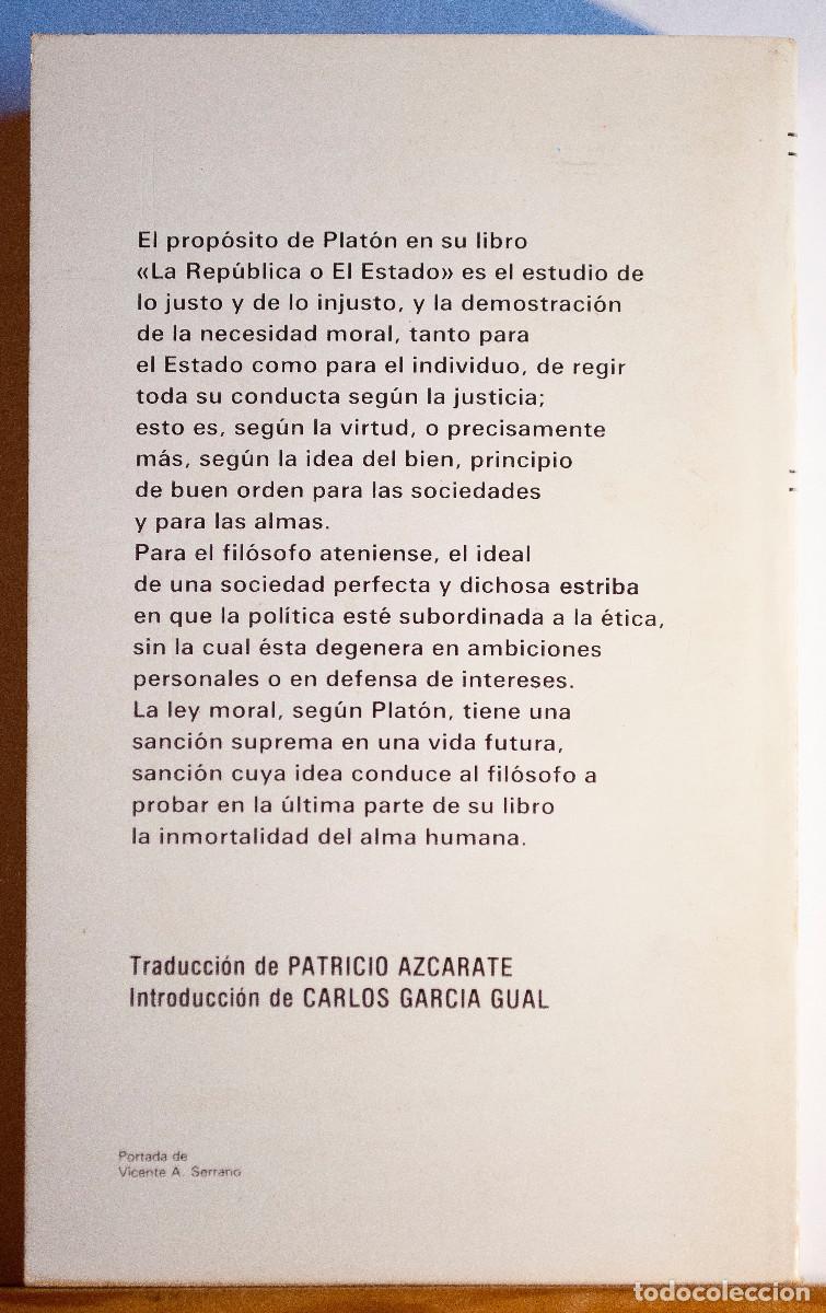 Libros de segunda mano: La Rep&uacute;blica o el estado. Plat&oacute;n. Ed. Edaf. 1987 - Foto 2