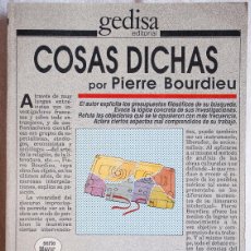 Libros de segunda mano: COSAS DICHAS. PIERRE BOURDIEU. ED EL MAMIFERO PARLANTE(ARGENTINA).1988