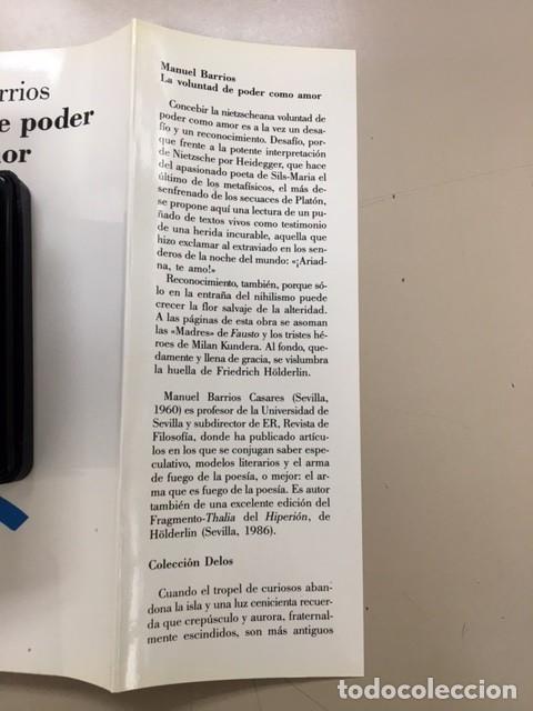 Libros de segunda mano: La voluntad de poder como amor - Manuel Barrios - Ediciones del Serbal, 1990 - Foto 2