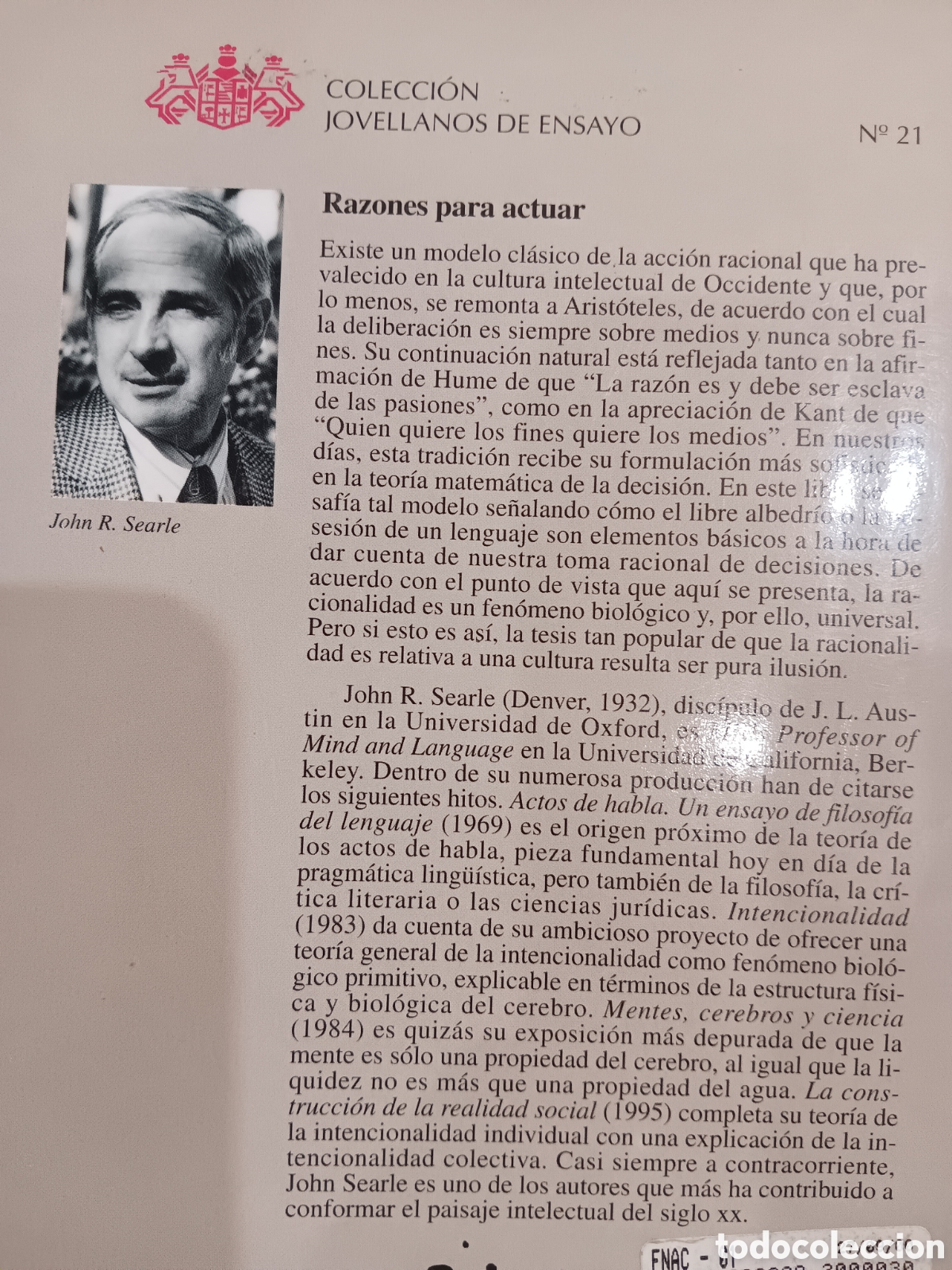 Libros de segunda mano: John R. Searle. Razones para actuar - Foto 2
